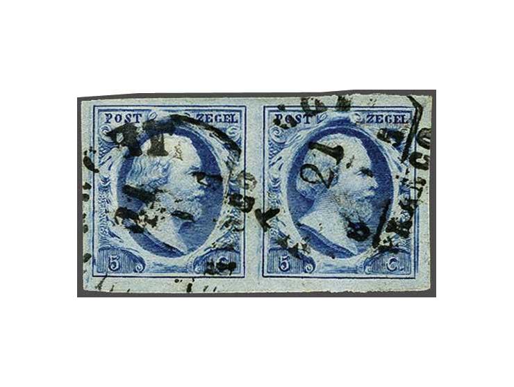 5 cent donkerblauw plaat II pos. 71-72 in paar, pracht ex.