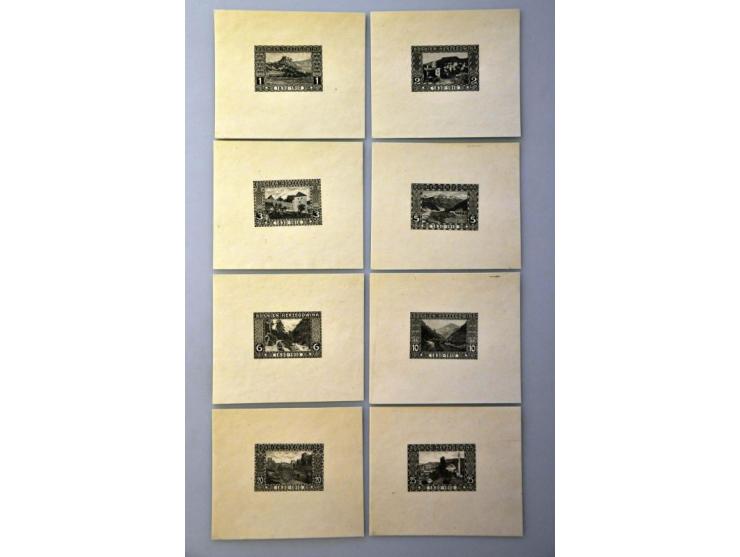 Landscapes 1910 1 heller - 5 kronen, imperforated proofs  in black on carton paper, very fine with 1991 Jovan Velickovic cert