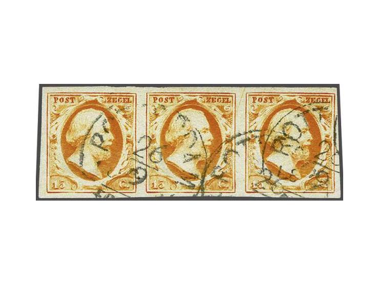 15 cent donkeroranje pos. 38-40 in strip van 3, pracht ex.