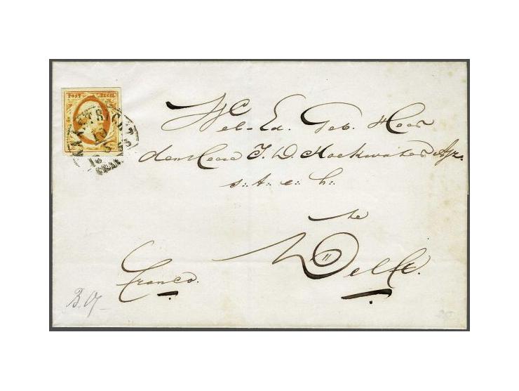 15 cent oranje op briefomslag van Maastricht 10-5-1853 naar Delft, pracht ex.