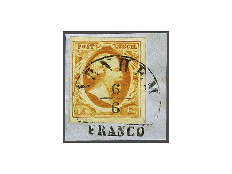 Arnhem A (Ey 600) op 15 cent donkeroranje op fragment, pracht ex.