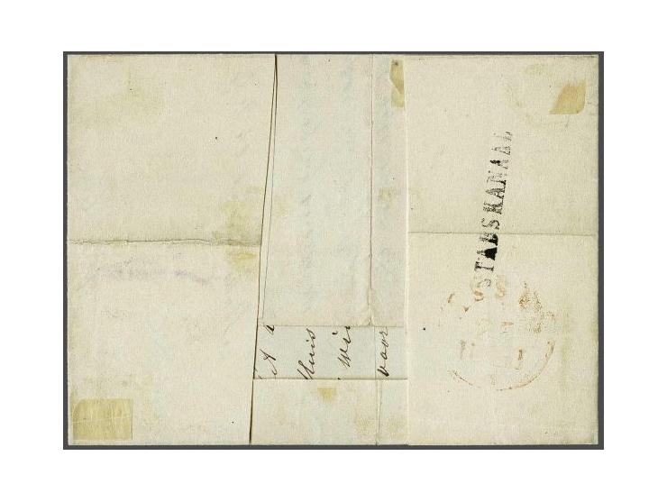 Assen B (Ey 150) op 5 cent blauw plaat I pos. 95 op vouwbrief uit Stadskanaal (langstempel achterzijde) 24-7-1852, pracht ex.