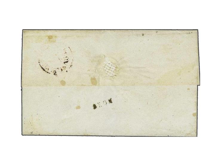 Assen B (Ey 200) op 15 cent donkeroranje met velrand op briefomslag van Norg (langstempel achterzijde) 12-10-1853 naar Den Ha