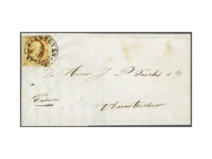 Eindhoven B (Ey 400) op 15 cent donkeroranje op vouwbrief 5-8-1852 naar Amsterdam, vrijwel pracht ex. (randen deels iets kort