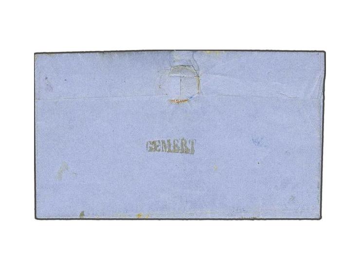 Helmond B (Ey 125) op 5 cent blauw plaat IV op briefomslag uit Gemert (langstempel achterzijde) 16-1-1859, pracht ex. (omslag