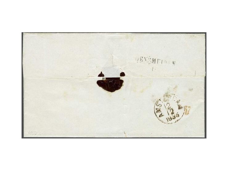 Kampen C groot (Ey 125) op 5 cent donkerblauw plaat III (2x) op vouwbrief van Genemuiden (langstempel achterzijde) 10-12-1855
