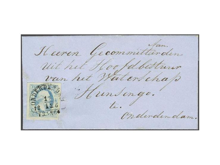 Onderdendam B (Ey 100) op 5 cent melkblauw plaat IV op kleinformaat briefomslag uit Winsum (langstempel achterzijde) 11-12-18
