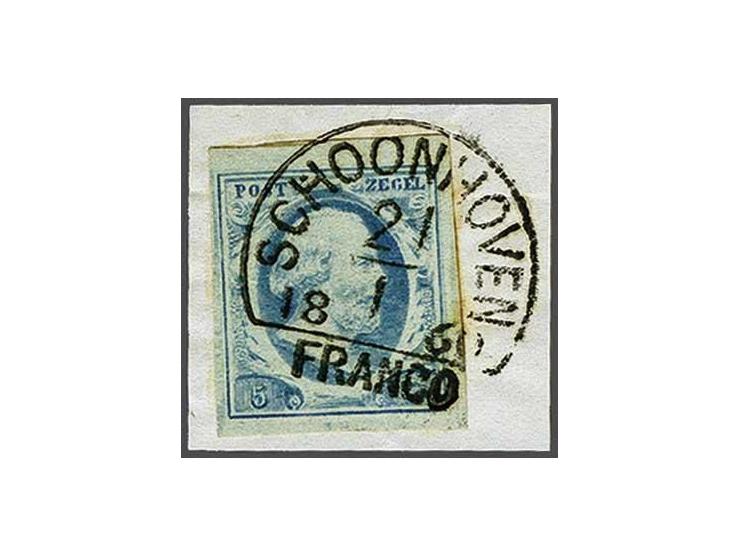 Schoonhoven C (Ey 400) op 5 cent lichtblauw plaat IV, pracht ex. (miniem gaatje door doorslaan van de "o" van franco)