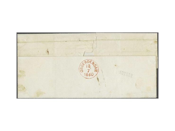 Steenwyk C (Ey 200) op 10 cent dofrood briefomslag van Kuinre (langstempel achterzijde) 16-7-1860 naar Onderdendam, pracht ex