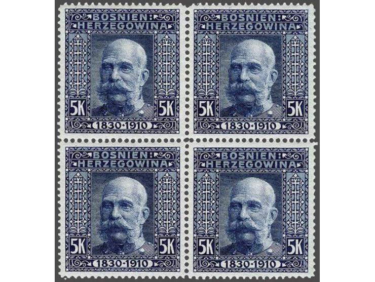 Landscapes 1910, 1 heller - 5 kronen in blocks of 4, very fine unmounted mint, cat.v. 950