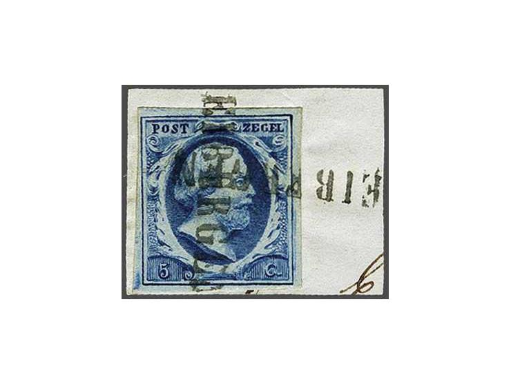 Eibergen (Ey 250) op 5 cent donkerblauw plaat III op fragment, pracht ex.