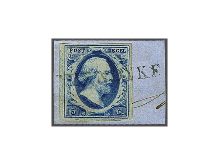 Yzendyke (Ey R) op 5 cent donkerblauw plaat III op fragment, pracht ex. met certificaat Ned. Bond 1983
