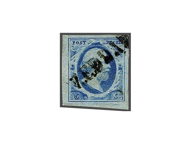Zeddam (Ey R) vlekkerig op 5 cent blauw plaat VI op dun papier met watermerklijn, pracht ex.
