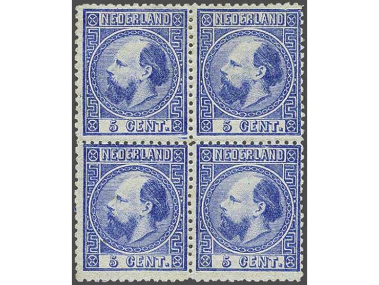 5 cent blauw type II tanding 13½ kleine gaten in blok van 4, pracht ex. (enkele onbeduidende vlekjes in gom), cat.w. 1500
