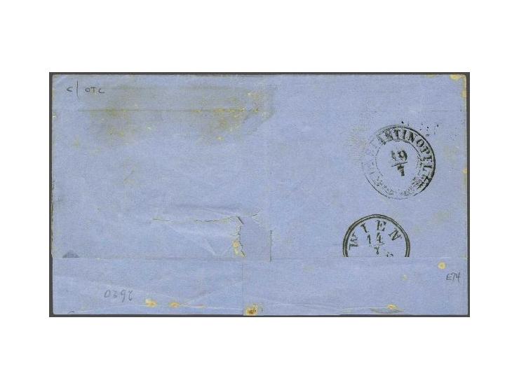 25 cent donkerviolet type I tanding 12¾ x 11¾ op groot briefdeel (achterzijde ontbreekt deels) van Rotterdam 12-7-1869 over W