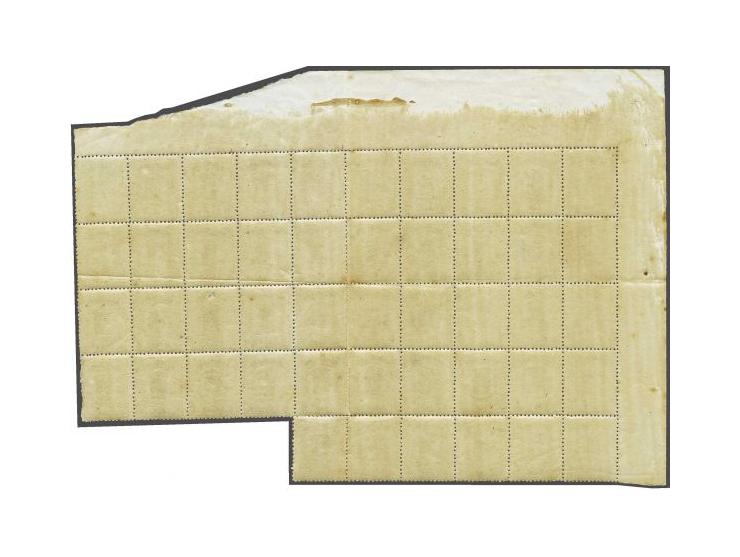 1 cent groen tanding 13½ kleine gaten op dik papier in veldeel van 46 ex. met hoekvelrand. Vouwtje door posities 16-20, schaa