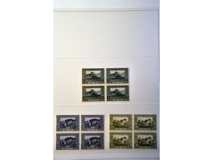 Landscapes 1910, 1 heller - 5 kronen in blocks of 4, very fine unmounted mint, cat.v. 950