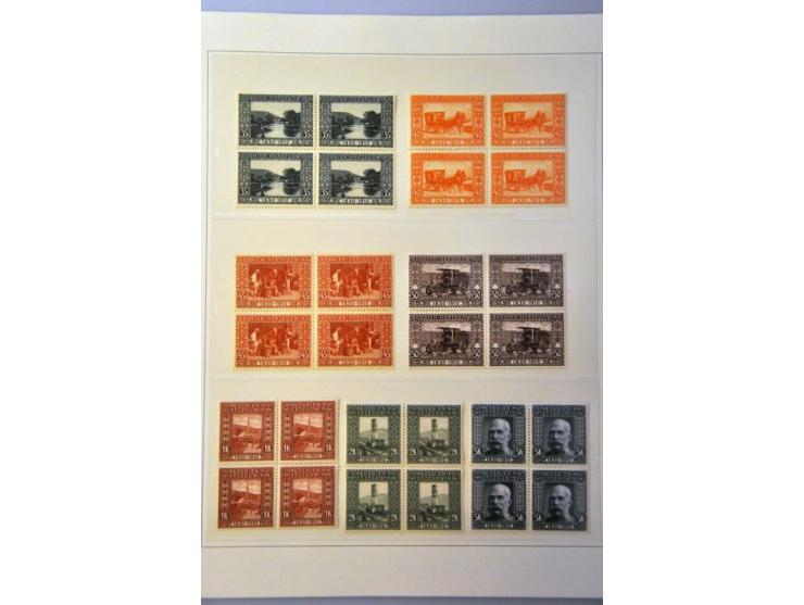 Landscapes 1910, 1 heller - 5 kronen in blocks of 4, very fine unmounted mint, cat.v. 950