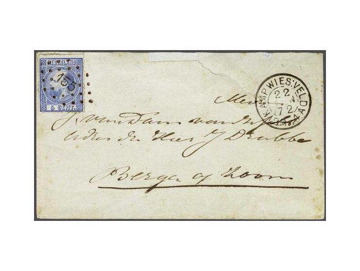 155 - Kamp Wiesselsche Veld - op emissie 1867 5 cent, pracht ex. (envelop scheurtje, iets verstevigd en deel achterzijde miss