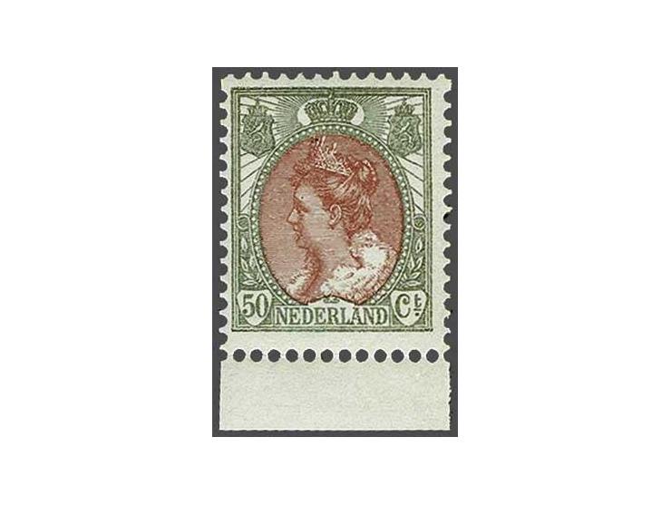 50 cent bronsgroen en bruinrood onderrandstukje met certificaat NKD 2017, cat.w. 550 