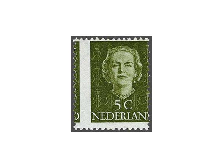 5 cent olijfgroen met variëteit sterk verschoven perforatie, nagegomd pracht ex.