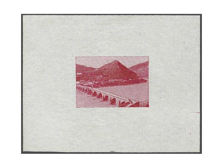 Landscapes 12, 60 and 72 heller, imperforated proofs in the chosen colours, one set with only frame and one set with only cen