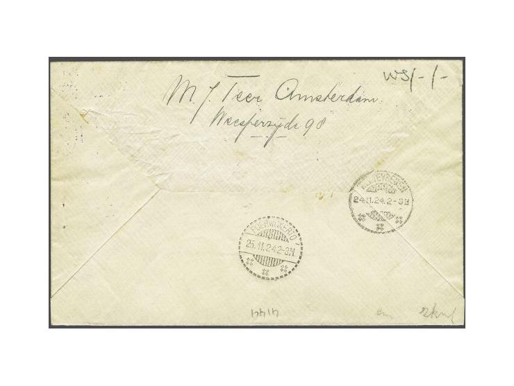 Van der Hoopvlucht, BS zonder ster 1.X.24, envelop met bonte frankering Jubileum 1913 (12½ cent t/m 5 gulden (exclusief 2½ gu