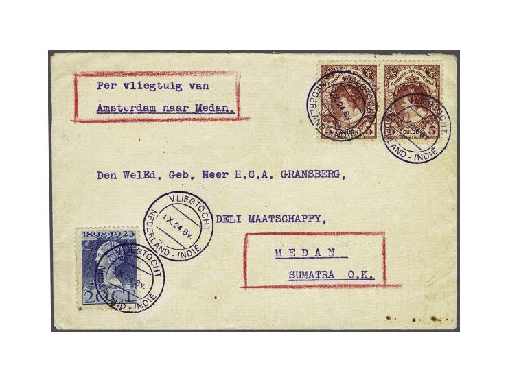 Van der Hoopvlucht, BS met ster 1.X.24, envelop met 20 cent Jubileum 1923 voor port en 2 ex. 5 gulden Koningin Wilhelmina 189