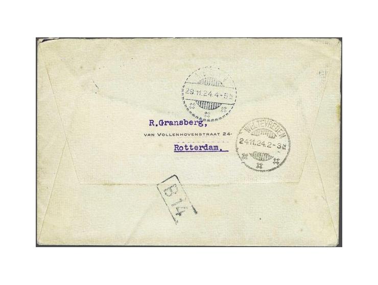 Van der Hoopvlucht, BS met ster 1.X.24, envelop met 20 cent Jubileum 1923 voor port en 2 ex. 5 gulden Koningin Wilhelmina 189