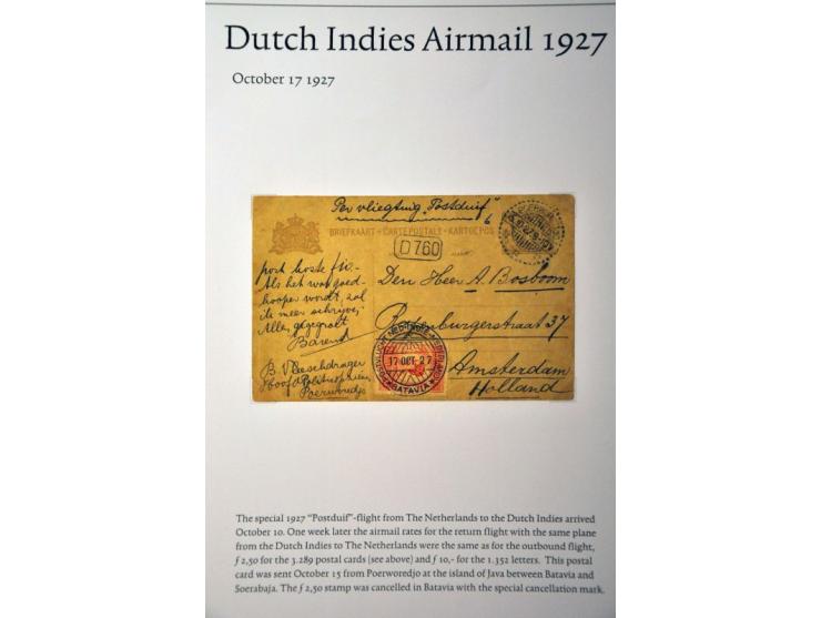 9 luchtpoststukken Nederlands-Indië-Nederland w.b. Koppen kaart en brief, luchtpostzegels, aangetekend en propellorstempels v