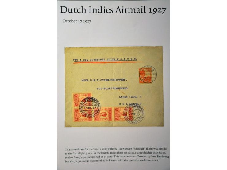 9 luchtpoststukken Nederlands-Indië-Nederland w.b. Koppen kaart en brief, luchtpostzegels, aangetekend en propellorstempels v