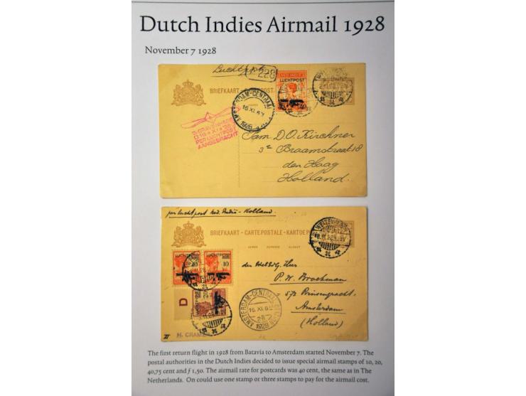 9 luchtpoststukken Nederlands-Indië-Nederland w.b. Koppen kaart en brief, luchtpostzegels, aangetekend en propellorstempels v