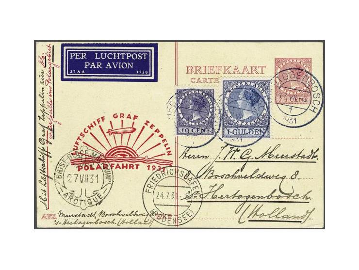Verdragstatenpost Polarfahrt 24-7-1931 (Sieger 119). Kaart uit Den Bosch naar de ijsbreker Malyguin met alle relevante stempe