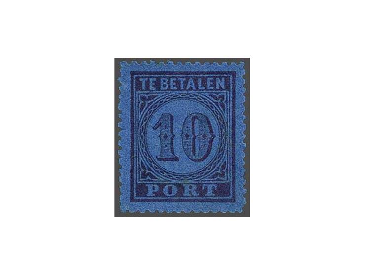 10 cent karmijn op blauw tanding 13¼ kleine gaten, pracht ex. met certificaat Vleeming  2019, gom enige onregelmatigheidjes e