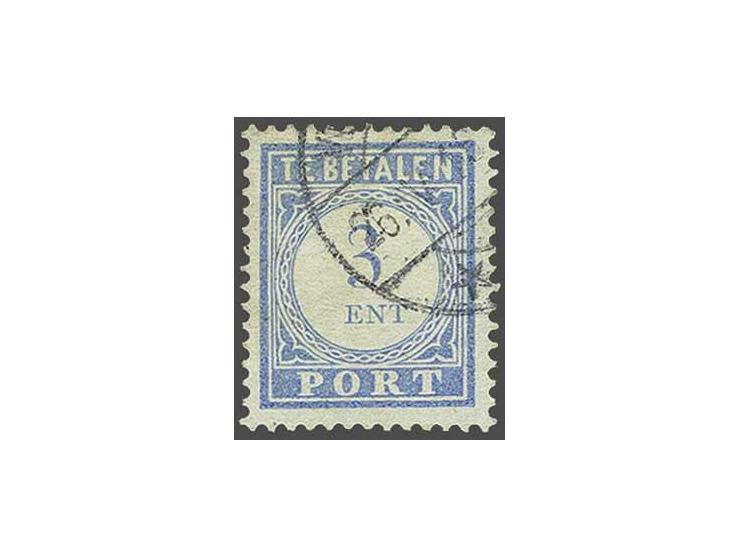 3 cent lichtblauw met variëteit ent in plaats van cent, pracht ex. met certificaat NVPH 1976, cat.w. 450