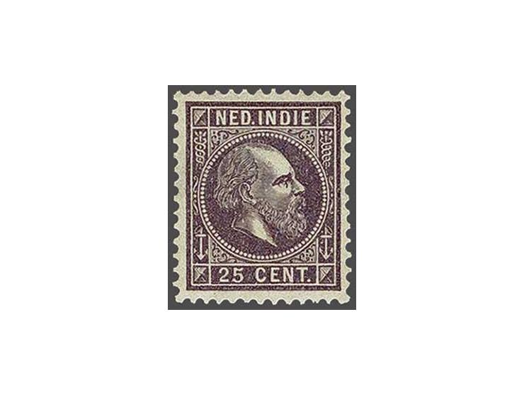 25 cent donkerpaars tanding 12½ x 12 grote gaten met certificaat Vleeming 2019, gelige gom met origineel vezeltje, cat.w. 275
