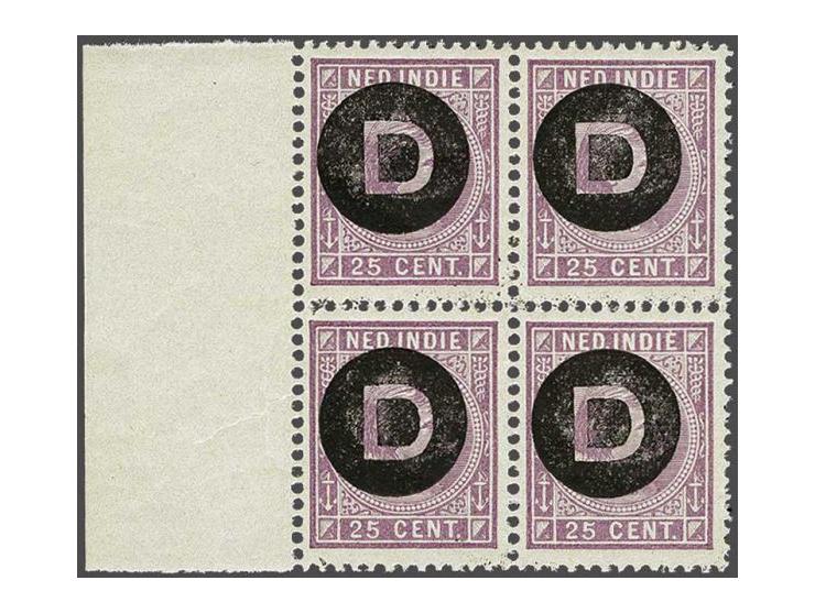 25 cent violet in blok van 4 met velrand, 1 ex. miniem vlekje gomzijde, cat.w. 400+