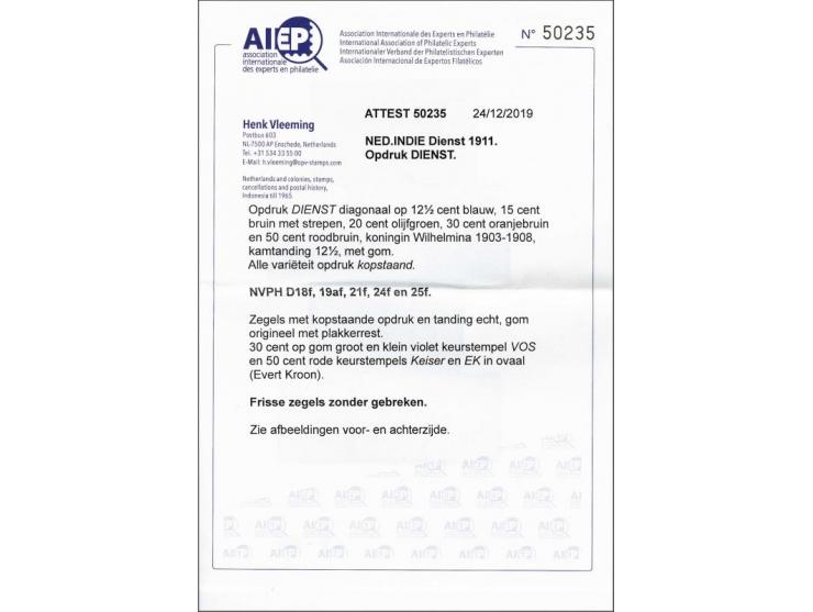½ cent t/m 20 cent en 30 en 50 cent alle met foutdruk kopstaande opdruk, meest pracht ex., diverse ex. gesigneerd w.b. Keiser