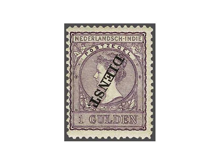 1 gulden doflila met variëteit kopstaande opdruk, gesigneerd Evert Kroon en Mebus, vrijwel pracht ex. (gomkreukje), cat.w. 77