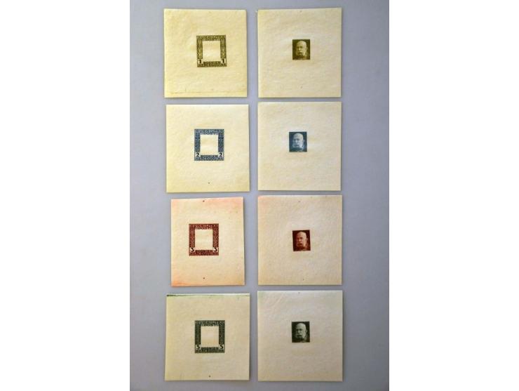 Franz Joseph I 1 heller - 10 kronen, imperforated proofs in the chosen colours, one set with only frame and one set with only