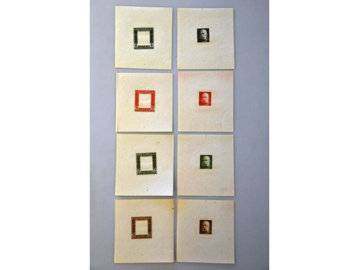 Franz Joseph I 1 heller - 10 kronen, imperforated proofs in the chosen colours, one set with only frame and one set with only