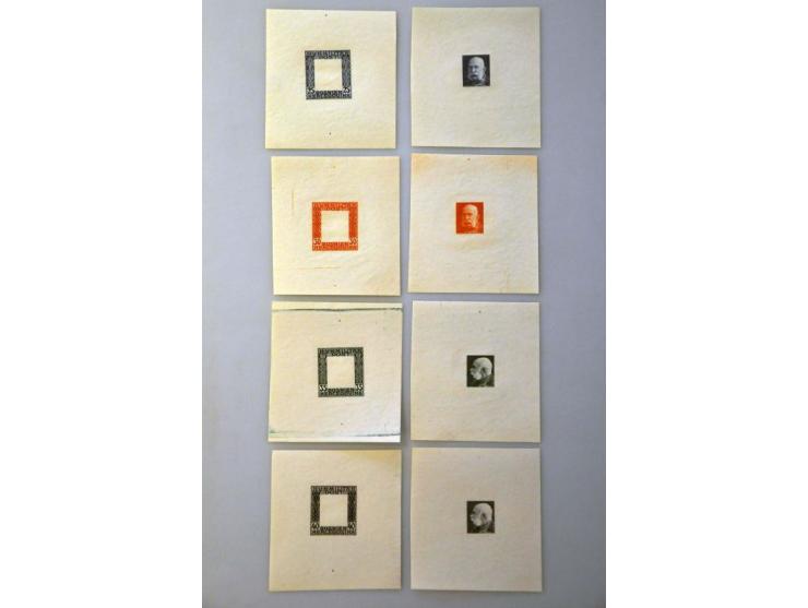 Franz Joseph I 1 heller - 10 kronen, imperforated proofs in the chosen colours, one set with only frame and one set with only