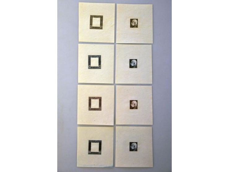 Franz Joseph I 1 heller - 10 kronen, imperforated proofs in the chosen colours, one set with only frame and one set with only