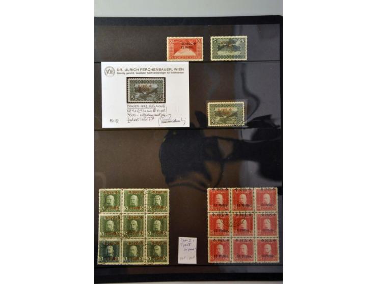 specialised collection overprints including a.o. 7 Heller 1915 perforated 9½ (Ferchenbauer certificate, cto cancel), inverted