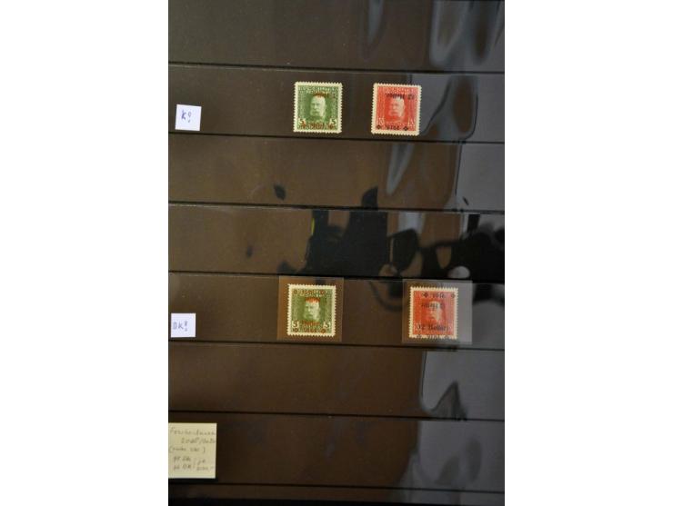 specialised collection overprints including a.o. 7 Heller 1915 perforated 9½ (Ferchenbauer certificate, cto cancel), inverted