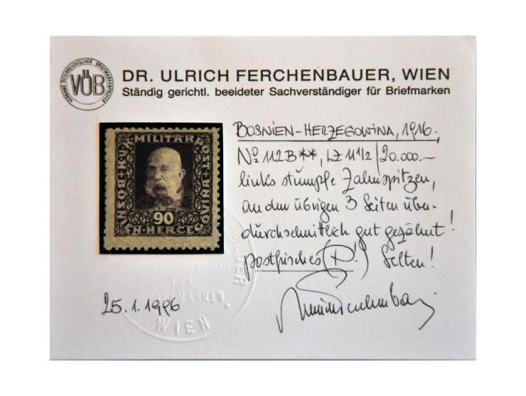 Franz Joseph I 90 Heller lila perforated 11½, fine/very fine (some short perfs at left) unmounted mint with 1996 Ulrich Ferch