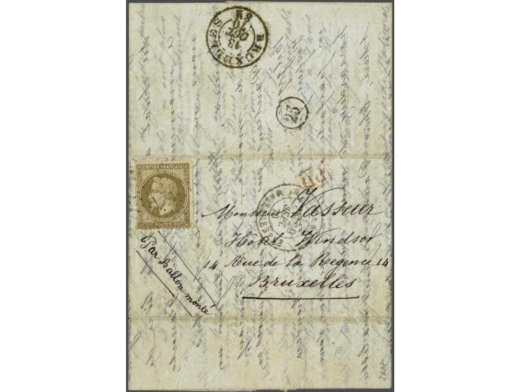 Ballon Monté 30 centimes Napoléon III on complete very fresh letter sheet sent from besieged Paris (Paris Malesherbes 29 sept