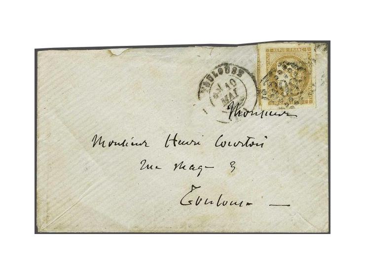 Bordeaux 10 centimes light brown with enormous margins on local cover Toulouse 10-5-1871, fine/very fine (part of backflap mi