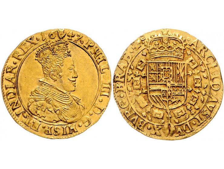 Provinciaal Philips IV (1621-1665) Dubbele Souverain d'Or Antwerpen 1647 AU 11,13gr W. 997 PR