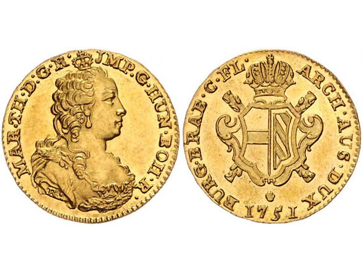 Provinciaal Souverain d'Or Antwerpen 1751 AU 5,57gr W. 1114 PR-FDC
